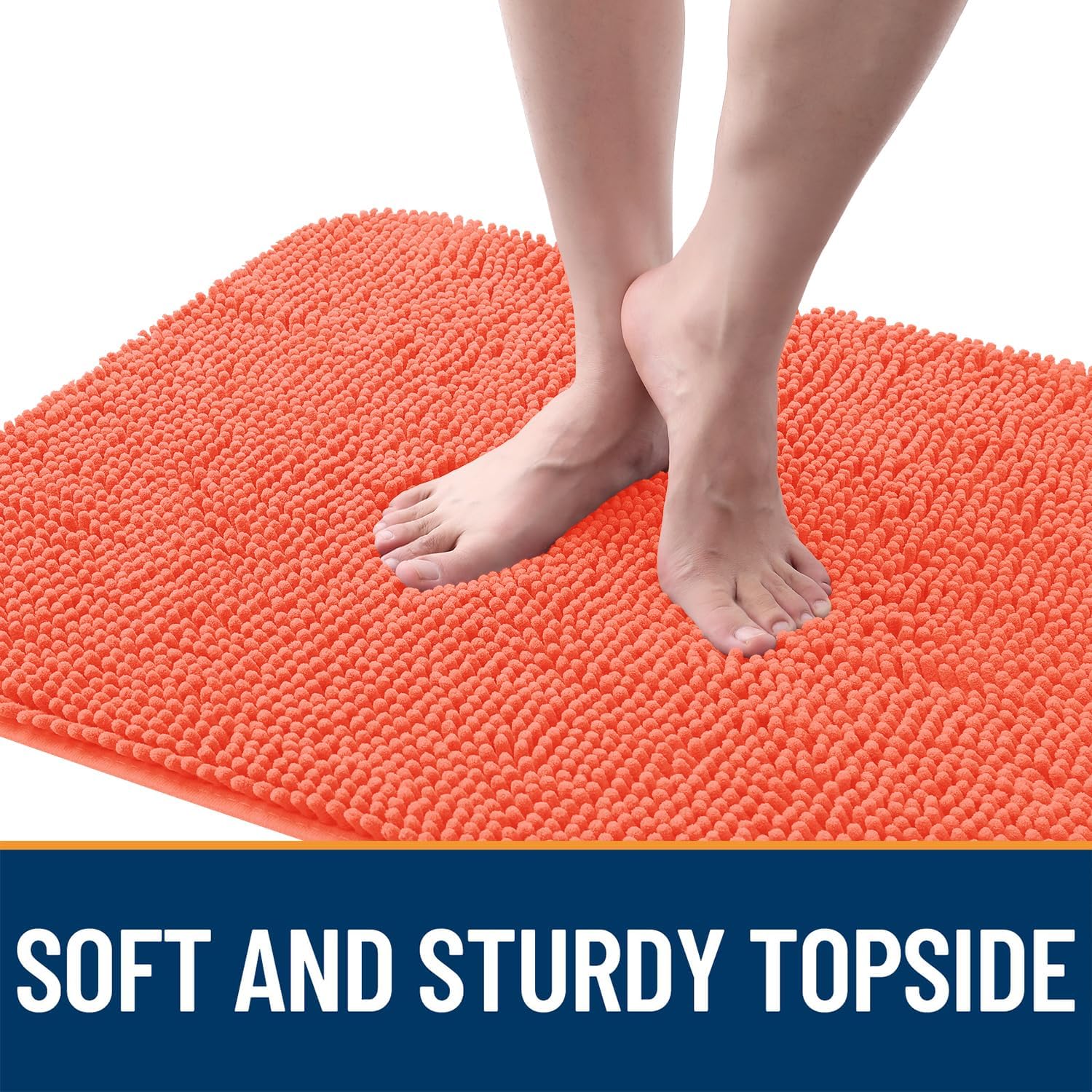 OLANLY Dog Door Mat - Absorbent Non-Slip Washable Chenille Mat for Muddy Paws | 54x24 Coral