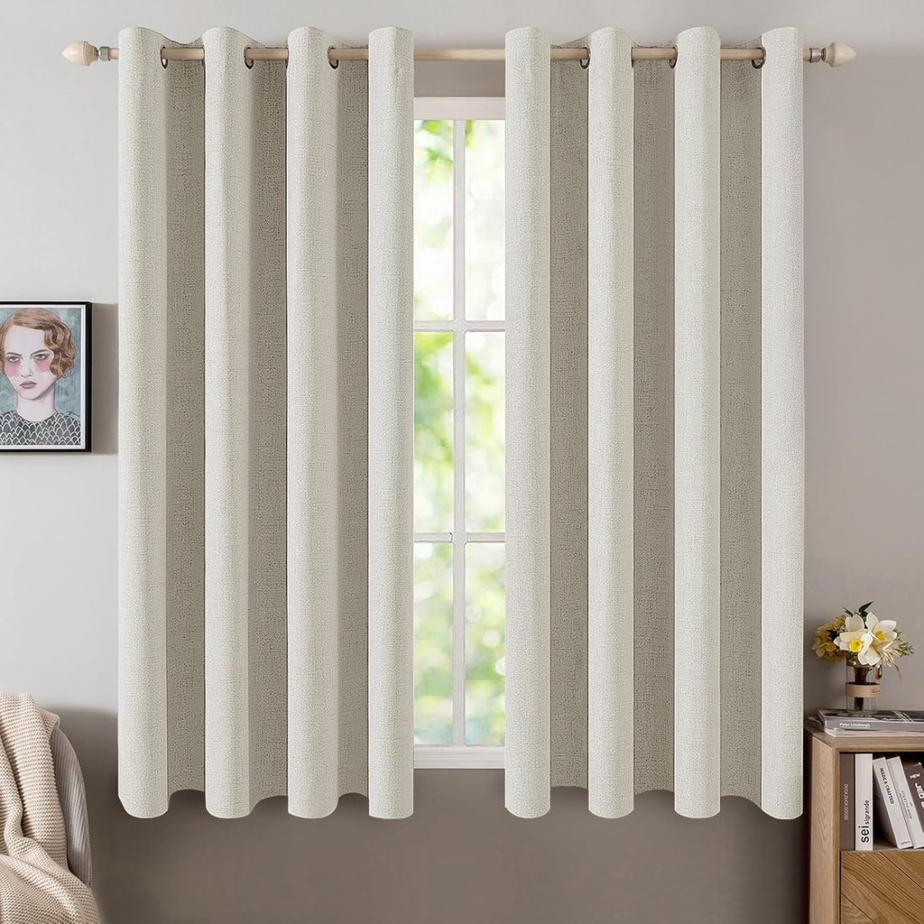 MIULEE Linen Texture Curtains - 100% Blackout Thermal Insulated Drapes | Light Cream, 52x63 Inch (2 Panels)