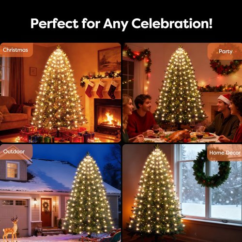 Christmas Tree Lights with Remote 400 LED 10 Lines Christmas Lights for Tree with 8 Lighting Modes, Timer and Memory, Indoor Outdoor String Lights for 6 ft-10 ft Xmas Tree Decorations(WarmWhite)