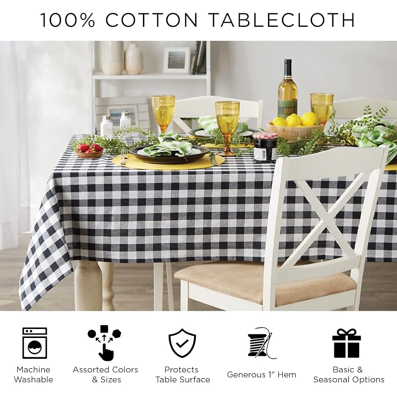 DII Red Green White Tartan Tablecloth 60x104 Inch – Cotton, Seats 8-10