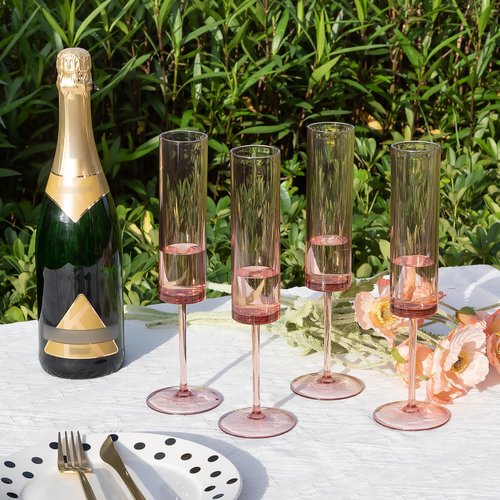 SHIQIKEJIPTY 50 PCS Pink Champagne Flutes Plastic 5.4 OZ Clear Acrylic Champagne Flutes Sparkling Wine Glasses Wedding Table Decorations Reusable For Valentines Toasting Engagement Party Supplies