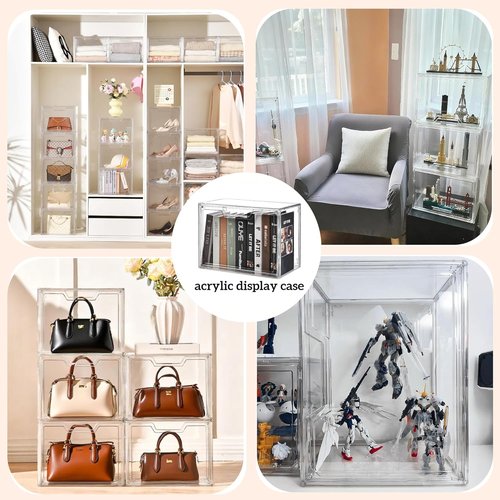 Freebat Stackable Storage Bins - Clear Acrylic Display Cases | 5-Pack for Handbags & Collectibles