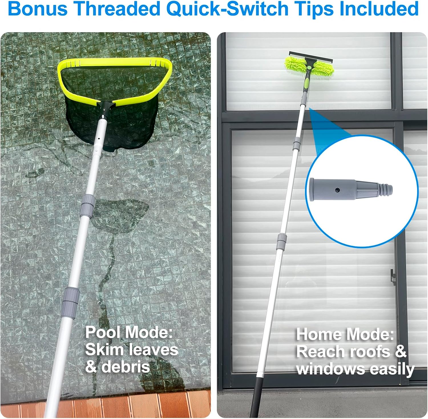 Sepetrel Professional 15-Foot Telescoping Pool Pole - Adjustable with Threaded Tips for Skimmer Net & Brush