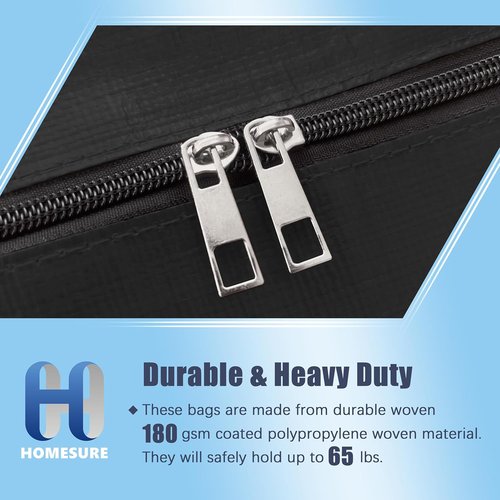 HOMESURE Large Water-Resistant Moving Bags - 4 Pack Heavy Duty Storage Totes with Zippers & Handles | Black