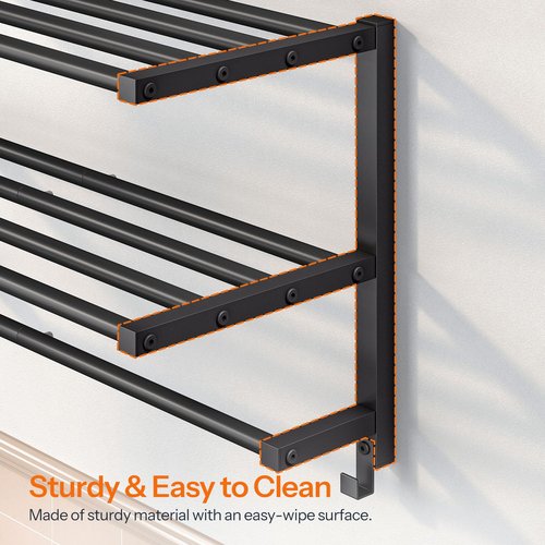 HOOBRO 23.8" Towel Rack for Bathroom, 3 Tier Towel Shelf with Tower Bars, Bathroom Storage Organizer for Towels and Toiletries, Towel Holder Wall Mounted with 2 Hooks, Black BK08LB01