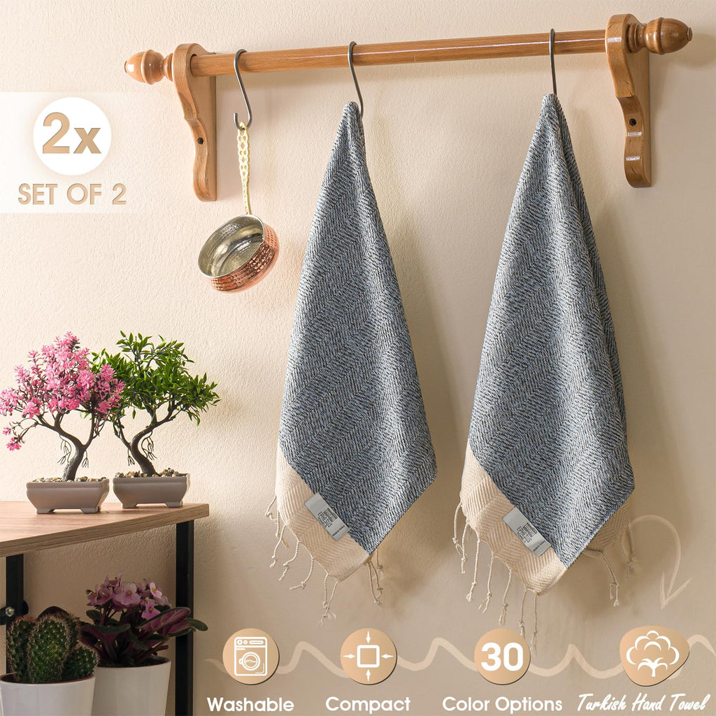 EPHESUS TOWELS Turkish Hand Towels - Set of 2 | 18" x 30" Decorative Boho Guest Bath Towel for Bathroom, Kitchen, Face, Hair, Tea, Dishcloth (Sultan, Baby Blue)