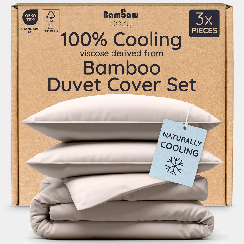 Bambaw 100% Viscose Derived from Bamboo Duvet Cover King Size – 3 Piece Duvet Cover Cooling King Size, Extra Soft & Breathable, Includes 2 King Pillow Shams, No Comforter (Sand)