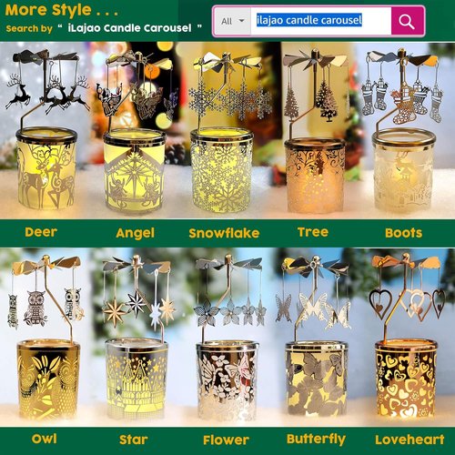 iLajao Candle Carousel - Spinning Metal Tealight Holder for Christmas & Valentine’s Day Decor | Moravian Star Design