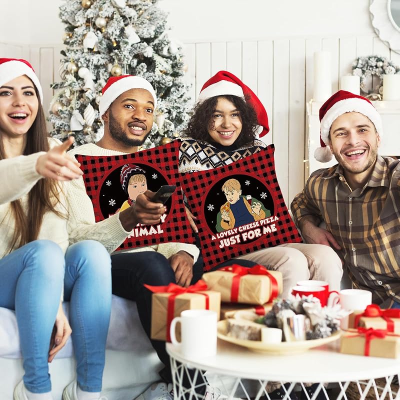 Home Alone Christmas Pillow Covers 4 Pack 18x18 Linen Throw Pillow Covers – Funny Farmhouse Decor
