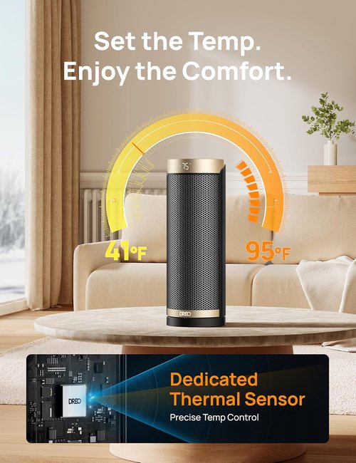 DREO 1500W Electric Space Heater - Quiet Indoor Heater with Thermostat & 70° Oscillation | Remote & Timer