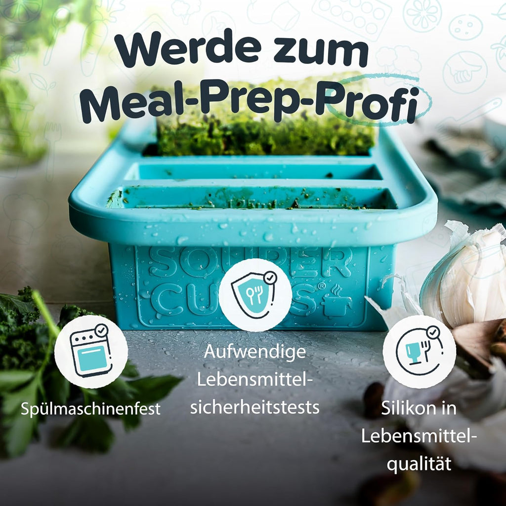 Souper Cubes 2-Cup Silicone Freezer Tray - Versatile Meal Prep Mold with Lid | Aqua - 1-Pack