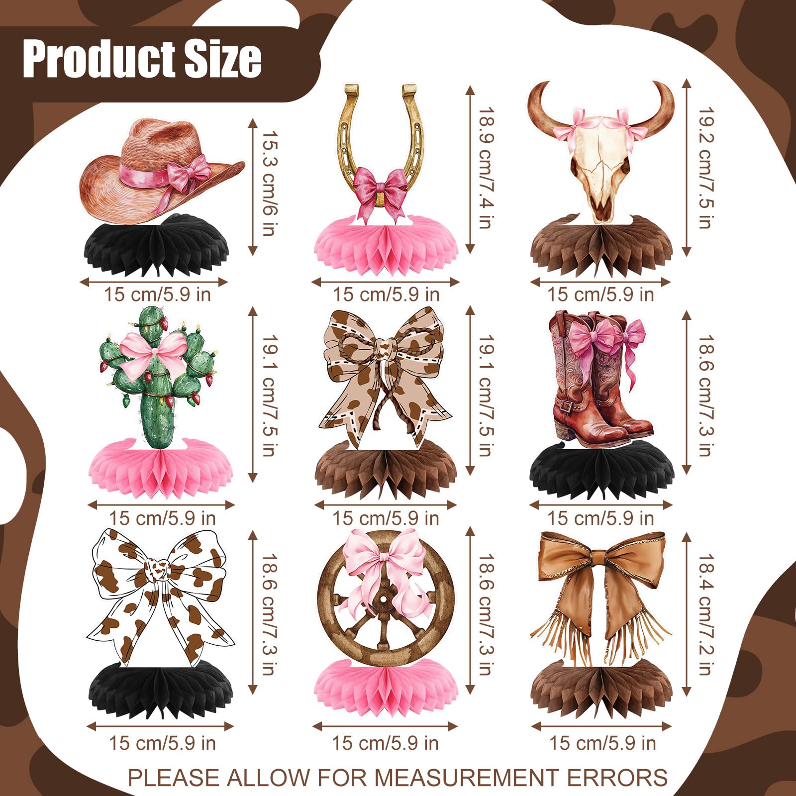 Weekgrat 9 Pcs Cowgirl Party Decorations for Table Boots or Bows Western Pink Cowgirl Honeycomb Centerpieces Coquette Rodeo Western Decor for Baby Shower Bachelorette Birthday