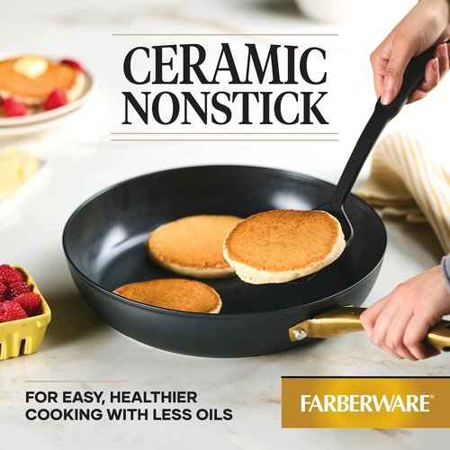 Farberware Forged Induction Ceramic Nonstick Frying Pan - 12.25 Inch, Dishwasher Safe, Black & Gold