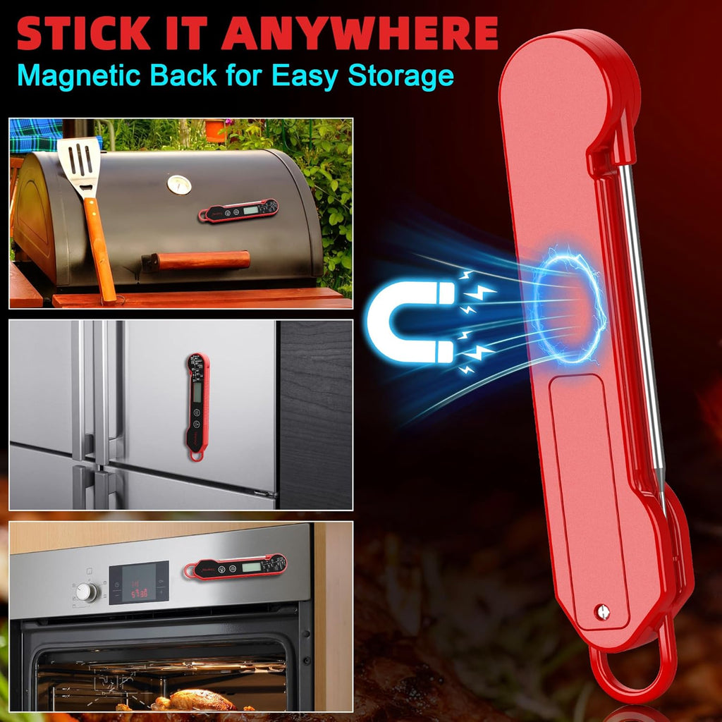 Professional Digital Meat Thermometer - Instant Read Waterproof Folding Probe with Backlight & Calibration for BBQ, Grill, Cooking