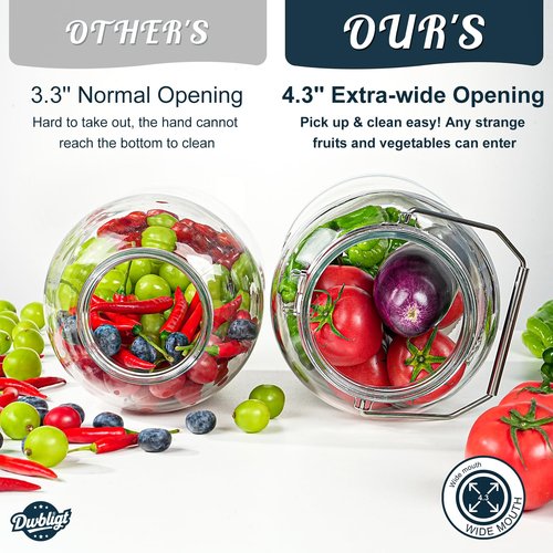 Dwbligt 1.5 Gallon Huge Glass Jar with Airtight Lid, Wide Mouth Large Mason Jars for Fermenting, Pickling, Canning, Water Glassing Eggs, Kombucha, and Food Storage – with Handle & Scale Marks(2 Packs)