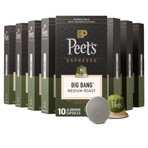 Peet's Coffee, Medium Roast Espresso Capsules, Compatible with Nespresso Original Machines, 100% Arabica Coffee - Big Bang, Intensity 9, 100 Count (10 Boxes of 10 Espresso Capsules)