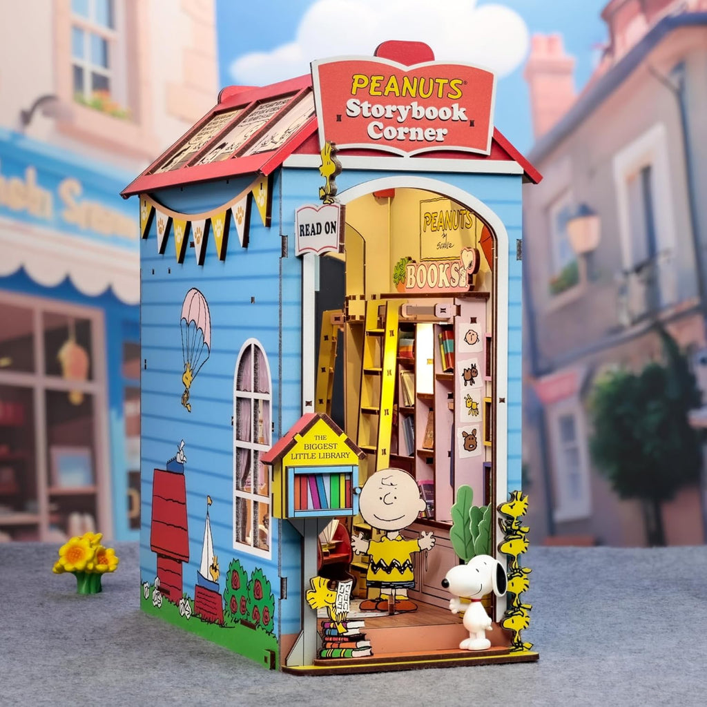 Peanuts Storybook Corner Book Nook Kit - 3D Wooden Puzzle with Snoopy Figurine & LED Light-Up House