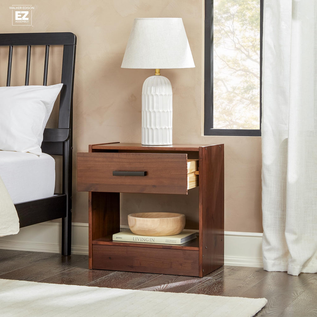 Walker Edison Easy Assembly™ Solid Wood 1-Drawer Nightstand with Handle Walnut