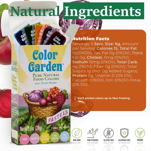 Color Garden Pure Natural Food Coloring - Plant-Based Vegan Non-Toxic Liquid Dye | 5 Ct 1 Oz Pastels