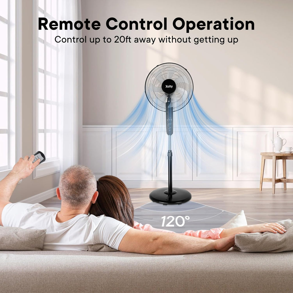 Xcity 16-Inch Oscillating Pedestal Fan - High Velocity, Remote Control, Adjustable Height & Tilt | Quiet for Bedroom & Office