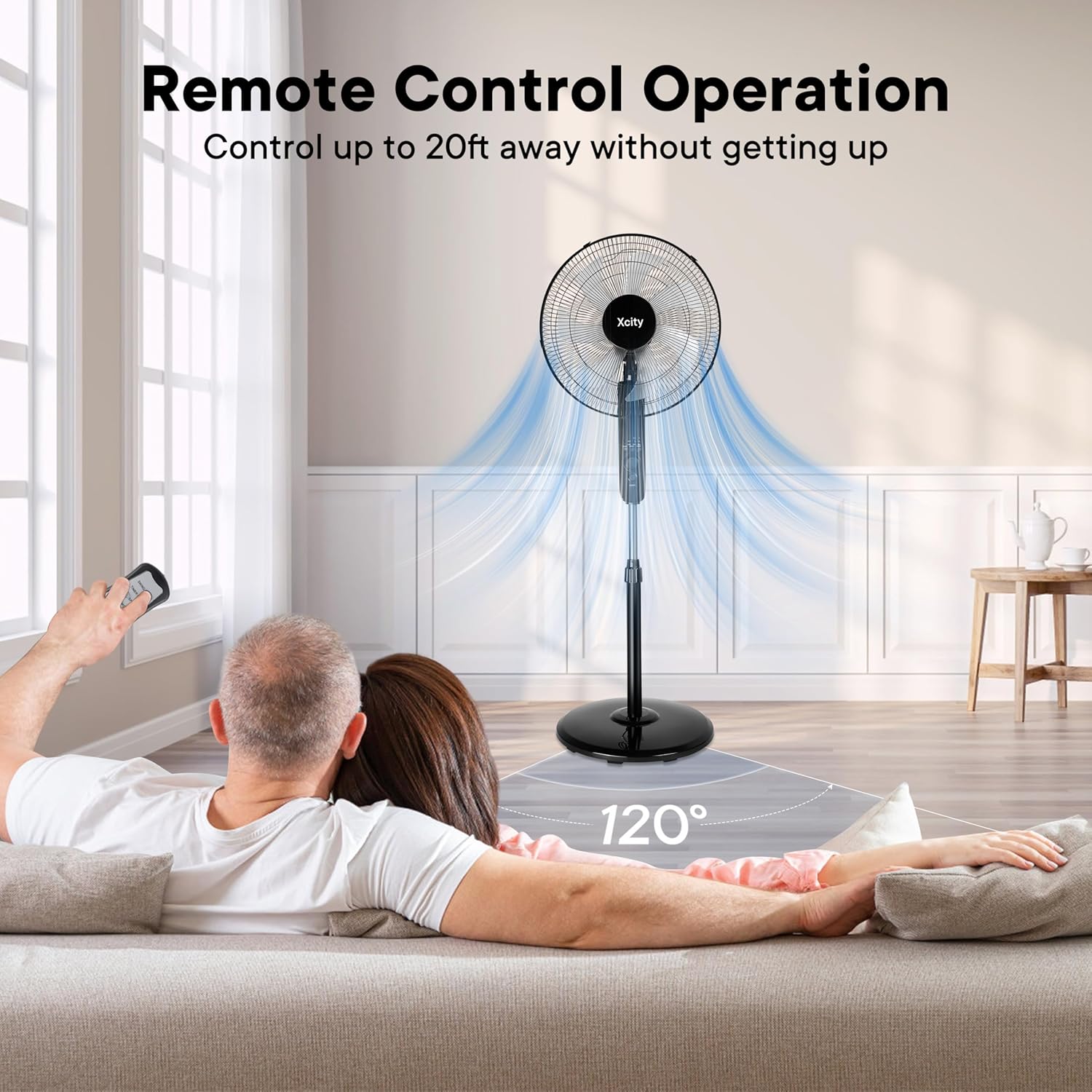 Xcity 16-Inch Oscillating Pedestal Fan - High Velocity, Remote Control, Adjustable Height & Tilt | Quiet for Bedroom & Office