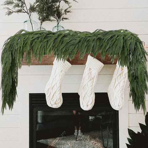 6 Ft Christmas Garlands Artificial Norfolk Pine Garland, Real Touch Green Faux Greenery Garland for Table, Mantle, Wall, Indoor, Outdoor Winter Christmas Decorations