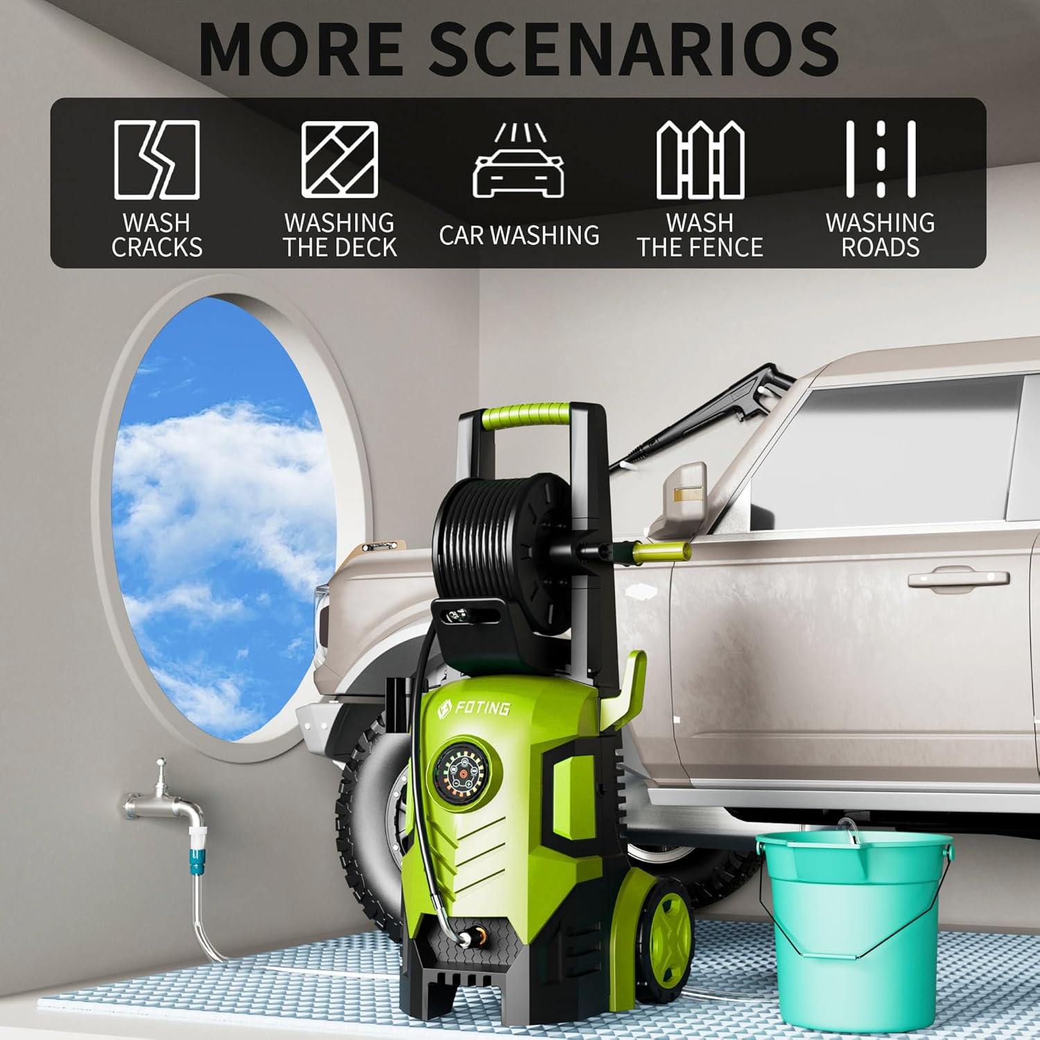 Skiennix Pressure Washer 5000 PSI - Adjustable 8-Level Touch Screen, 34" Tall, 4 Nozzles & Foam Cannon