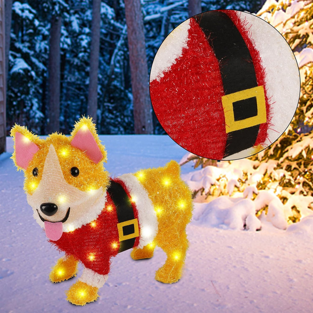 WATERGLIDE 17-Inch Lighted Christmas Dog Decoration - Pre-Lit 3D Tinsel Puppy for Indoor/Outdoor Holiday Display