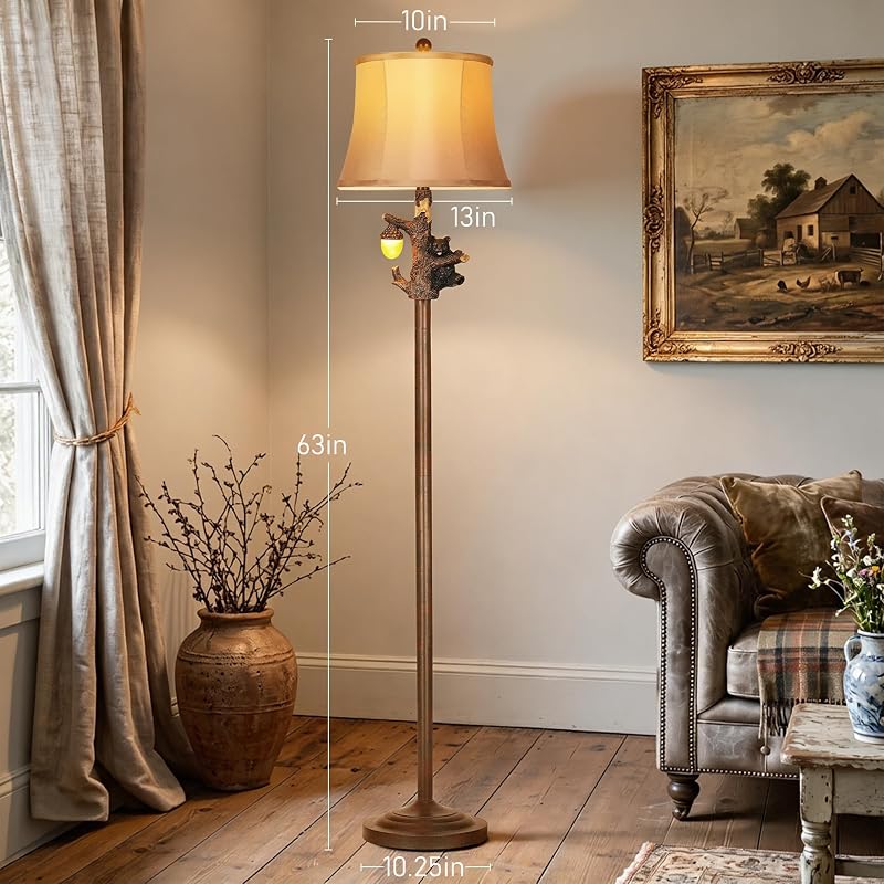 63-Inch Rustic Floor Lamp with Bear Nightlight for Bedroom & Living Room