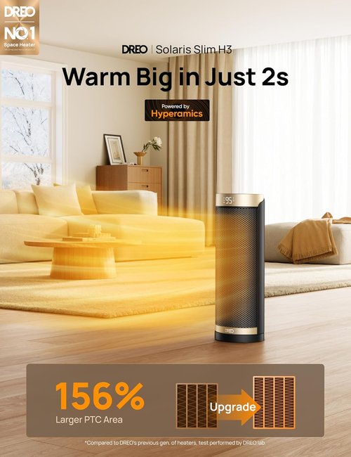 DREO 1500W Electric Space Heater - Quiet Indoor Heater with Thermostat & 70° Oscillation | Remote & Timer