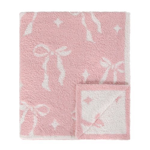 Pink Bow Baby Blanket – Cozy Knitted Bow Throw for Baby Girls, Nursery Décor, & Newborn Gifts – Ultra-Soft, 30x40 Inch