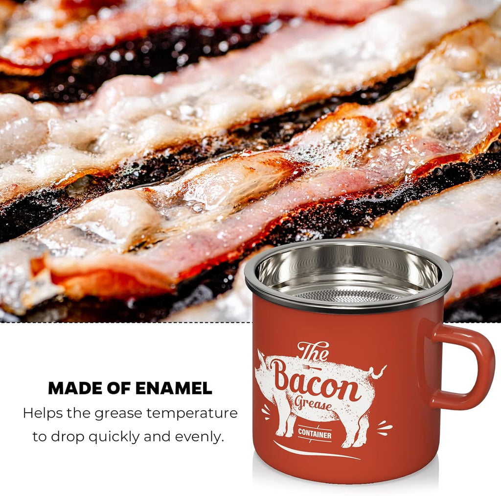 Skiennix Black Meat Chopper & 15oz Mini Red Bacon Grease Container - Durable & Stylish Kitchen Tool