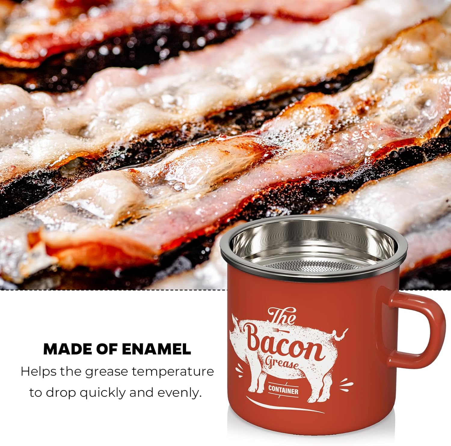 Skiennix Black Meat Chopper & 15oz Mini Red Bacon Grease Container - Durable & Stylish Kitchen Tool