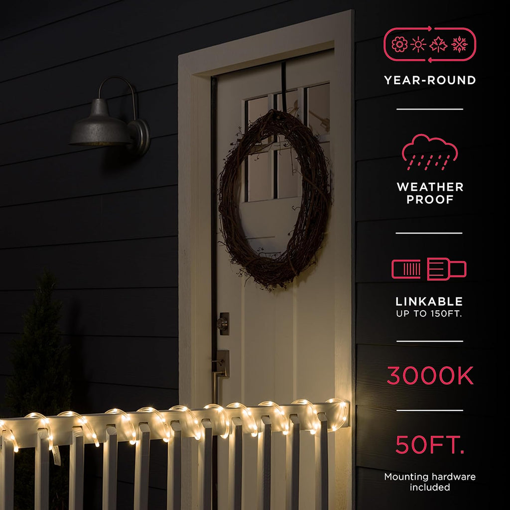 UltraPro LED Rope Lights - 50ft Classic Clear Warm White 3000K - Flexible & Durable Indoor/Outdoor Lighting
