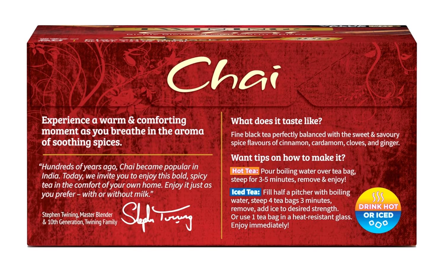 Twinings Chai Black Tea - Individually Wrapped Bags, 50 Count | Sweet & Savory Spices, Caffeinated