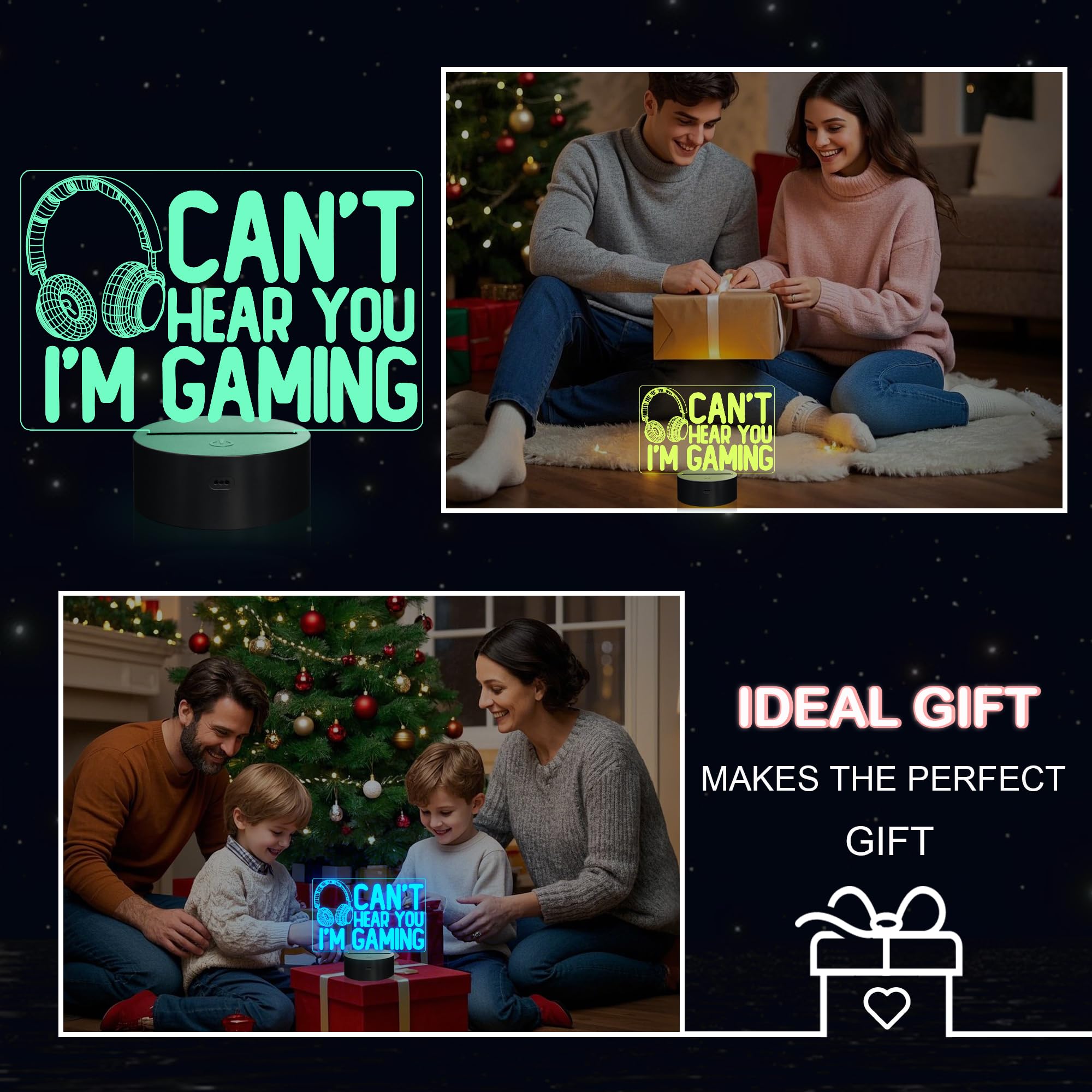 YuanDian Can't Hear You I'm Gaming Night Light, Headset Graphic Video Games Gamer Gift Funny 3D Illusion Lamp 16 Colors Changing Touch & Remote Control for Men Gamers Teenagers and Kids