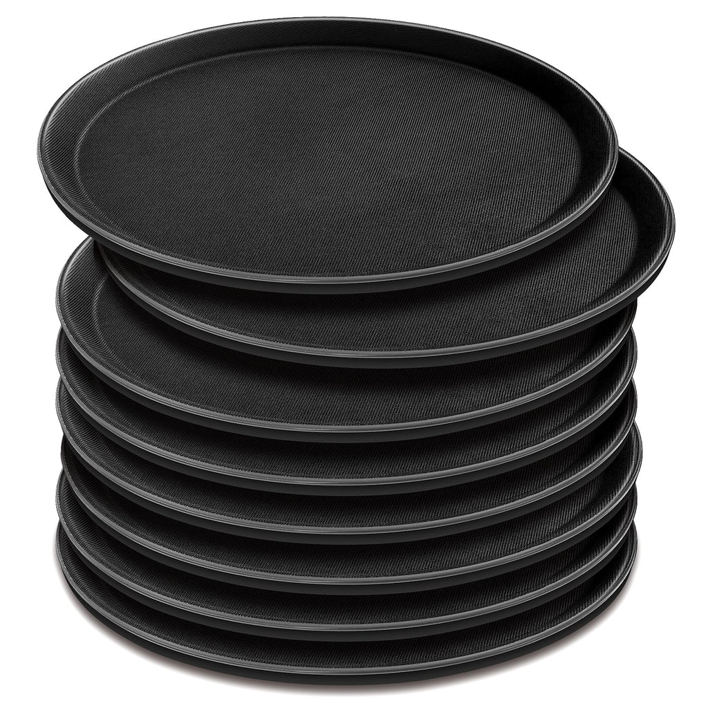 8 Pcs 16 Inch Round Serving Trays Restaurant Serving Trays Plastic Food Drink Serving Tray Non Slip Rubber Lined Black Serving Tray for Party Bar Restaurant Cocktail Cafeteria