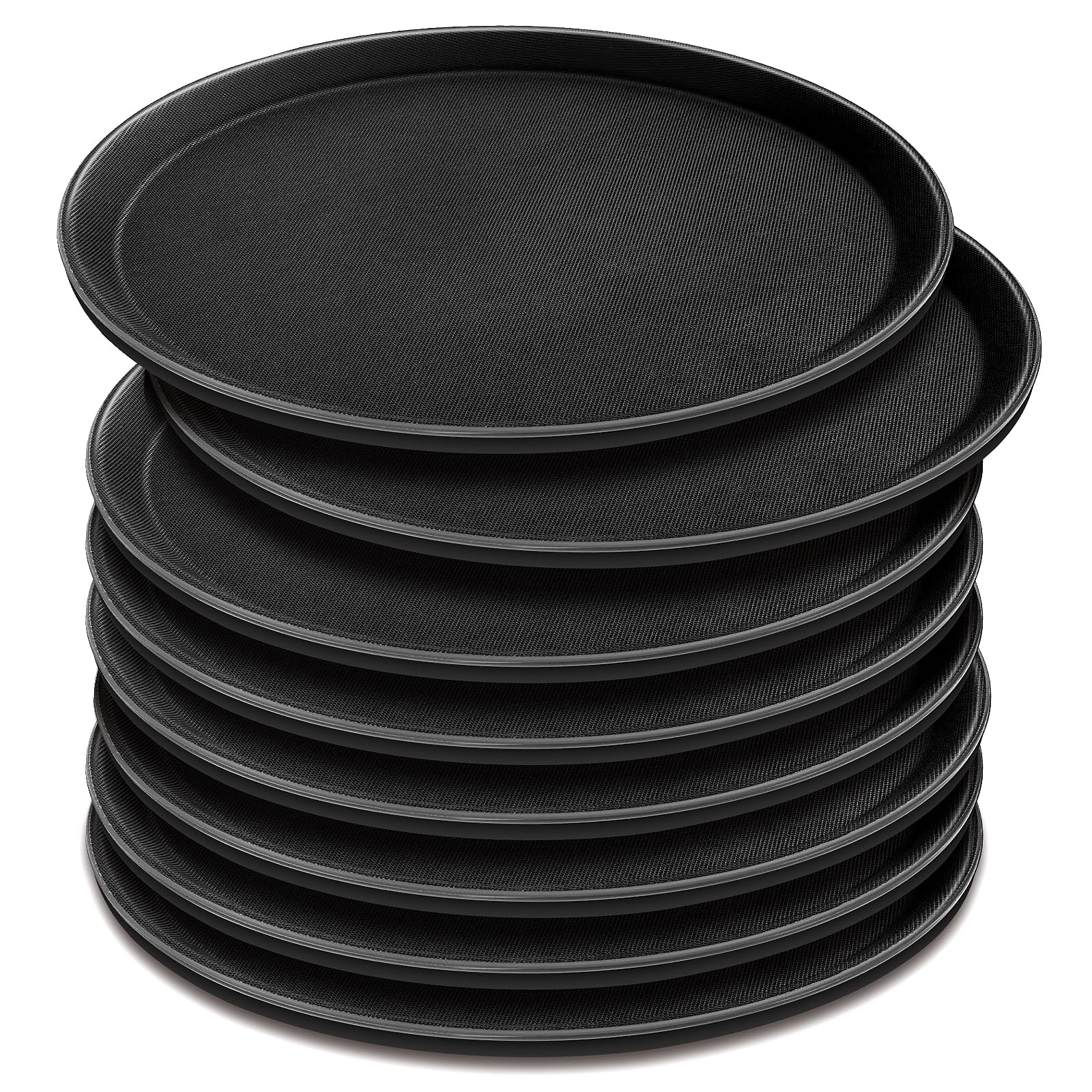 8 Pcs 16 Inch Round Serving Trays Restaurant Serving Trays Plastic Food Drink Serving Tray Non Slip Rubber Lined Black Serving Tray for Party Bar Restaurant Cocktail Cafeteria
