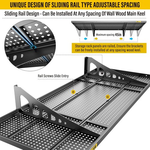 Heavy-Duty Garage Wall Shelving by 2Pack - Adjustable Metal Storage Shelf | 1.64x4ft, Black