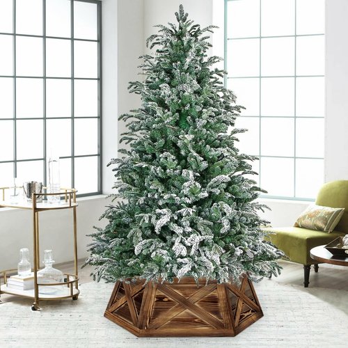 Yoochee Wooden Christmas Tree Collar, 36'' Extra Large Hexagon Brown Christmas Tree Base Cover Decor for Artificial Tree,Rustic Farmhouse Tree Skirt Alternative for 7.5ft 9ft Trees
