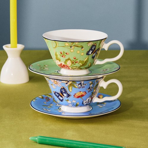 Aynsley Cottage Garden Windsor Fine Bone China Teacup & Saucer, 7.5oz -Green
