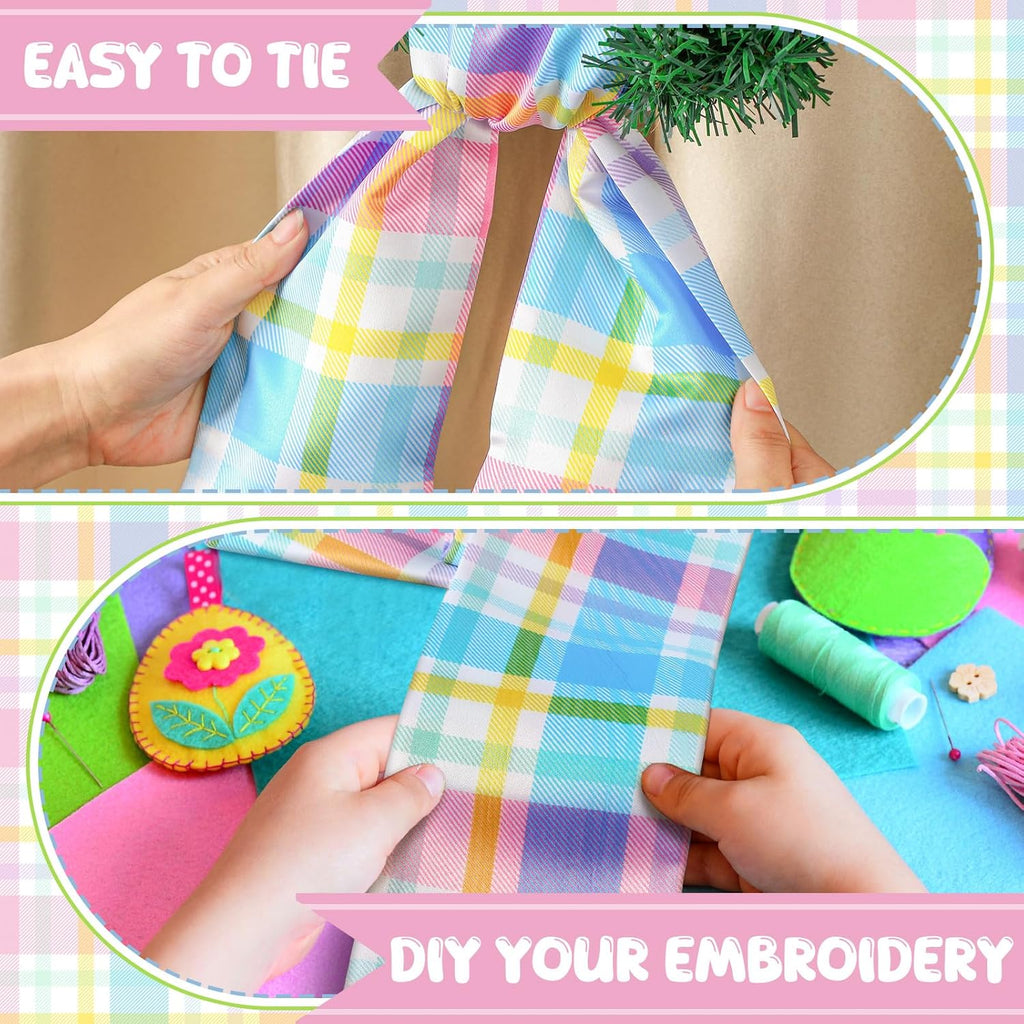 VitalCozy Easter Plaid Wreath Sash - Elegant Satin Ribbon for Monogrammed Decor | Indoor/Outdoor Use