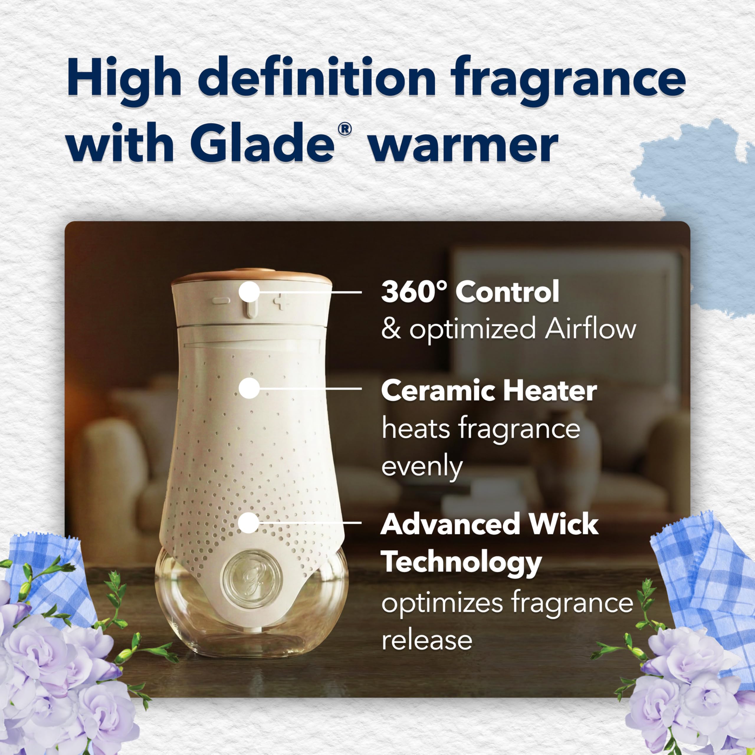 Glade PlugIns Air Freshener Starter Kit, Scented and Essential Oils for Home and Bathroom, Clean Linen, 4.02 Fl Oz, 2 Warmers and 6 Refills