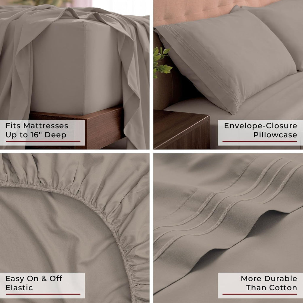 Mellanni King Sheets Set - 4 PC Luxury Bedding Collection | Extra Soft, Cooling & Wrinkle Resistant (King, Tan)
