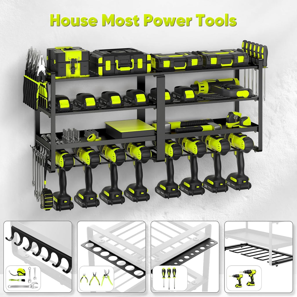 POKIPO Heavy-Duty 33" Power Tool Organizer - Wall Mount for 8 Drills | 400 lbs Capacity, 4-Tier Storage Solution