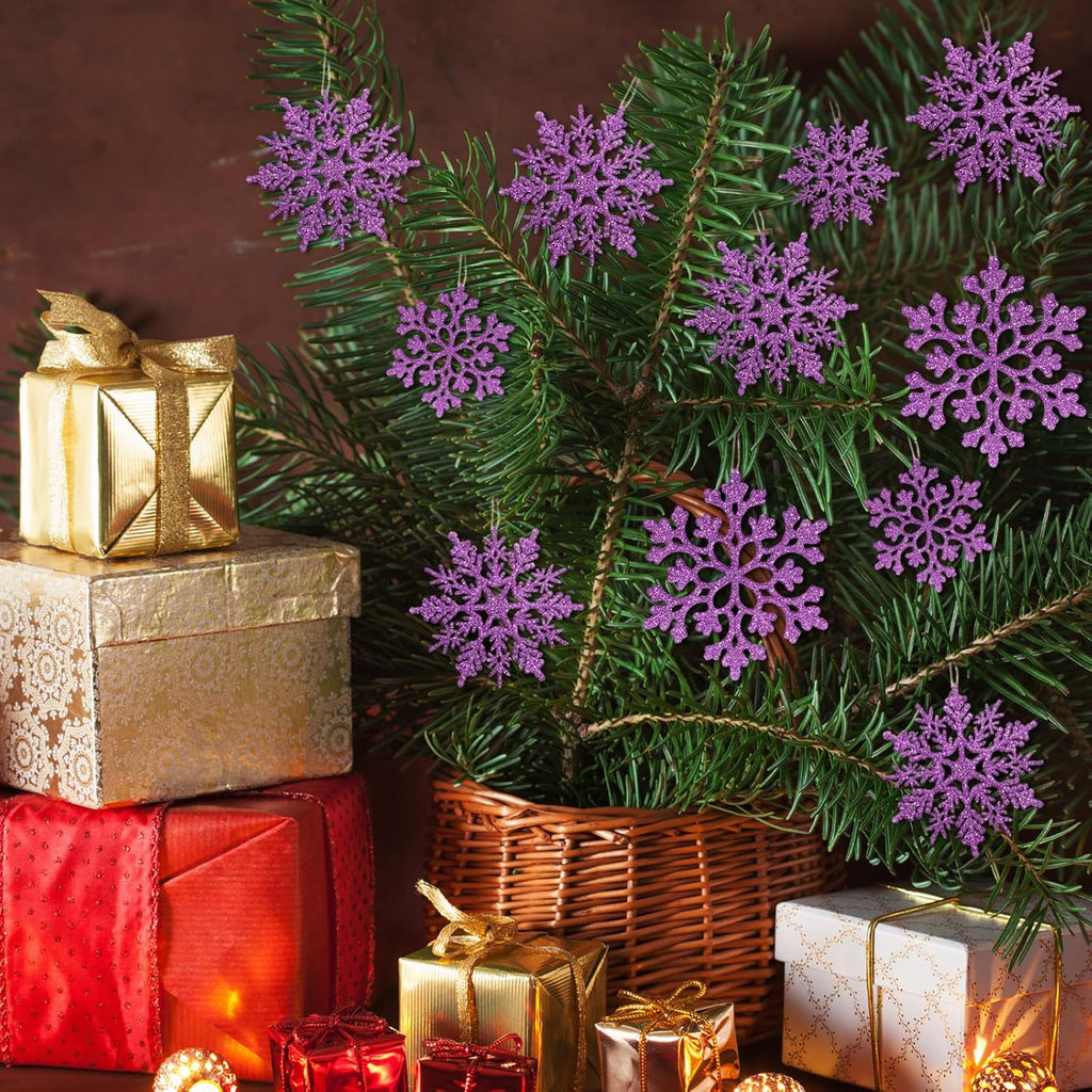 Skiennix 36pcs Christmas Light Purple Snowflake Ornaments - Plastic Hanging Decor for Winter Wonderland