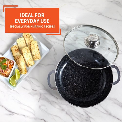 IMUSA 3.2Qt Bistro Ceramic Nonstick Caldero/Dutch Oven with Glass Lid, Black