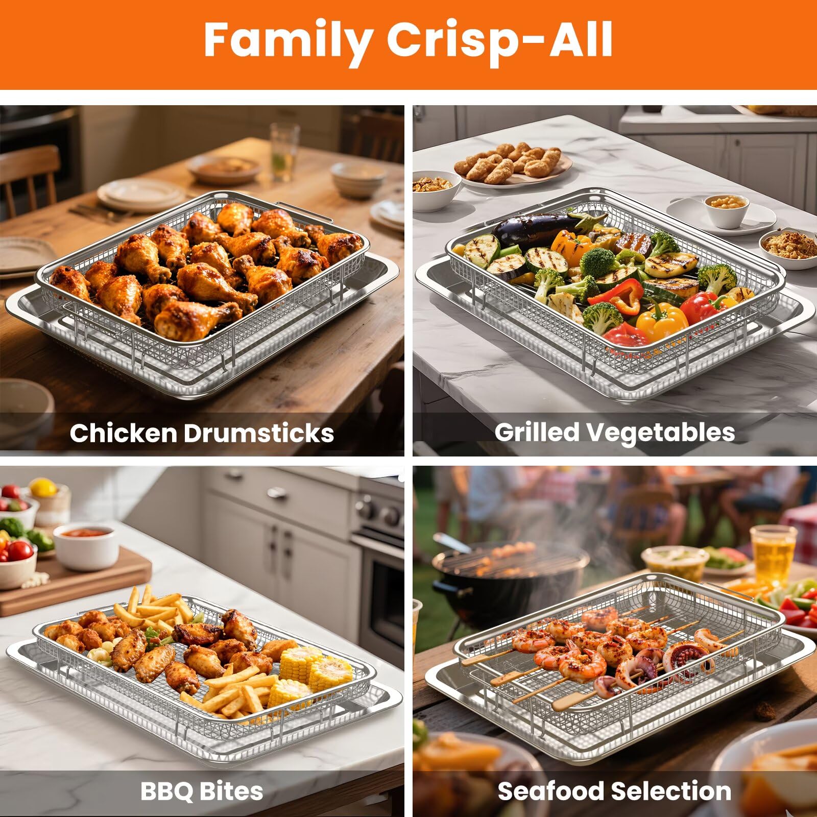 Xumilas Extra Large Air Fryer Basket for Oven, 18.7"x12.8" Stainless Steel Baking Pan & Crisper Tray, Fits Whole Chicken, Commercial-Grade Oven Air Fryer with 30 Parchment Papers, Dishwasher Safe