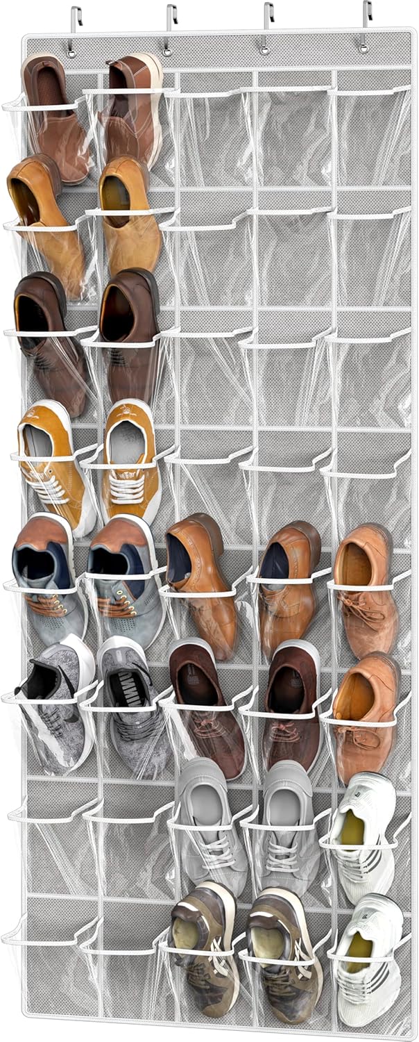 Simple Houseware Over The Door Shoe Organizer - 40 Large Clear Pockets, Gray (75.4'' x 27.25'')
