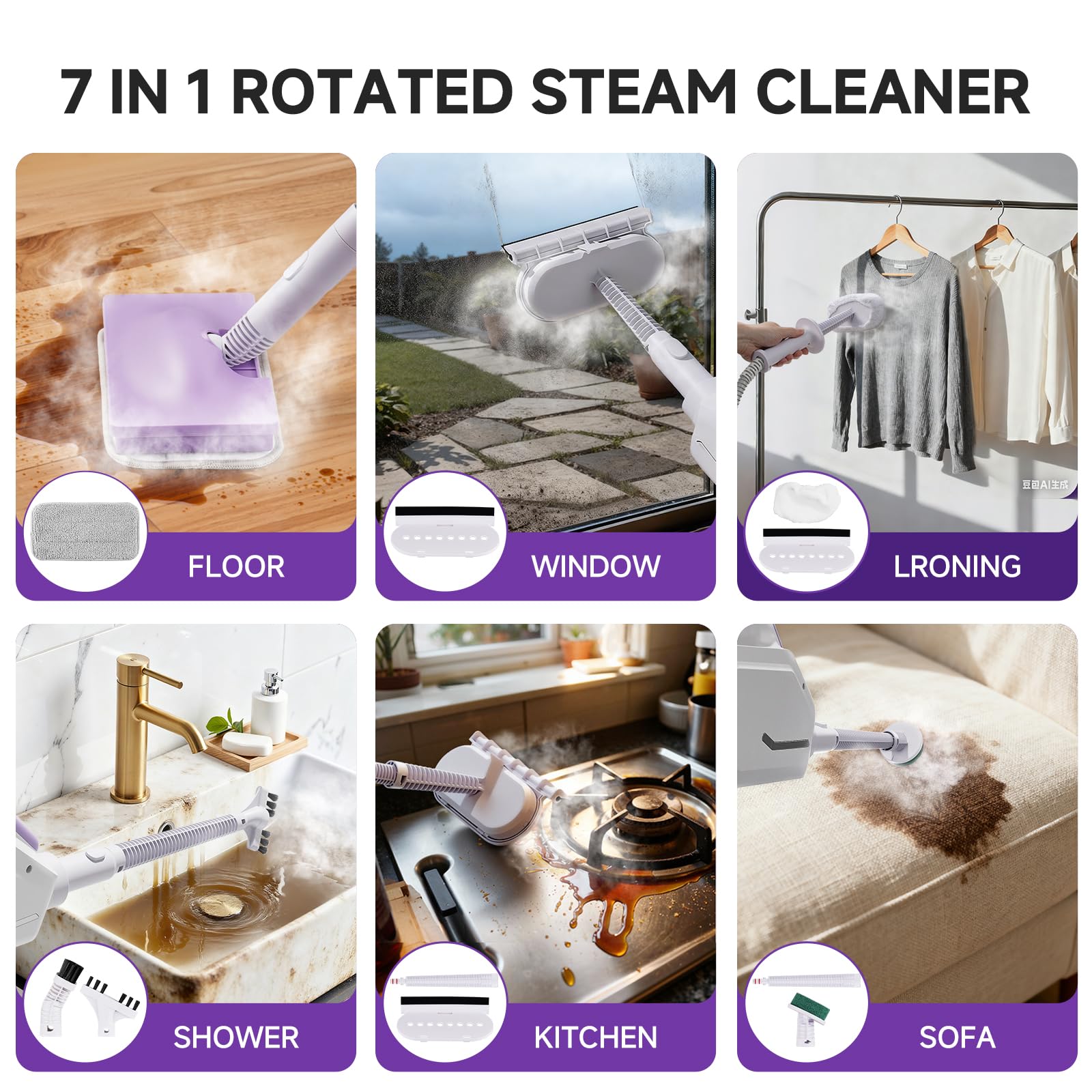 AAOBOSI Steam Mop, 1300W Powerful Detachable Handheld Steamer with 350ml Tank, 11 Multi-purpose Accessories, 23FT Power Cable, Steam Mops for Floor Cleaning, Tiles, Windows, Carpets, Furniture